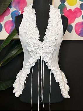 Cache Vtg Y2K Rare Ruffled Tie-Front Top